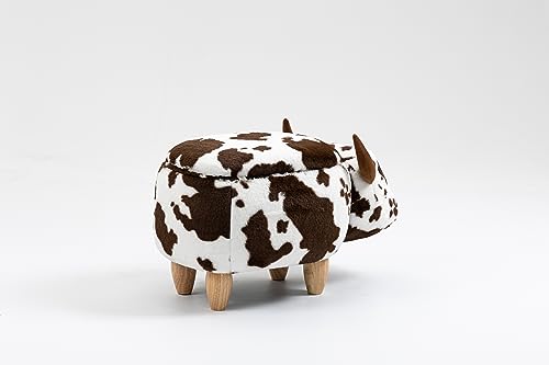 Home 2 Office Cow Ottoman for Kids' Bedroom, Playroom, Nursery, and Living Room, Animal Ottoman with Storage, Footstool for Kids, Brown Cow Print