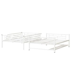 Merax Full Over Full Metal Bunk Bed Frame with Shelf and Guardrails for Bedroom for Boys Girls and Adult,White