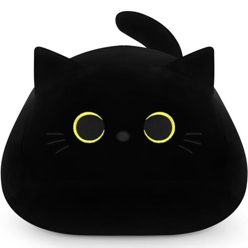 Auspicious beginning Black Cat Plush Toy-19'' Giant Black Cat Stuffed Animal, Black Cat Plushie Kawaii Plushies Cat Plush Pillow, Halloween Black Cat Decor Plush Toys Halloween Plush Gift for Kids