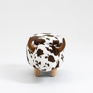 Home 2 Office Cow Ottoman for Kids' Bedroom, Playroom, Nursery, and Living Room, Animal Ottoman with Storage, Footstool for Kids, Brown Cow Print