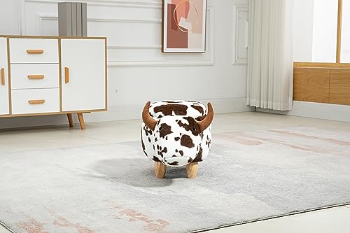 Home 2 Office Cow Ottoman for Kids' Bedroom, Playroom, Nursery, and Living Room, Animal Ottoman with Storage, Footstool for Kids, Brown Cow Print