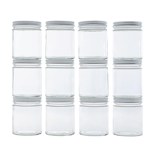 North Mountain Supply 9 Ounce Clear Glass Straight Sided Mason Canning Jars - With 70mm White Metal Lids - Case of 12