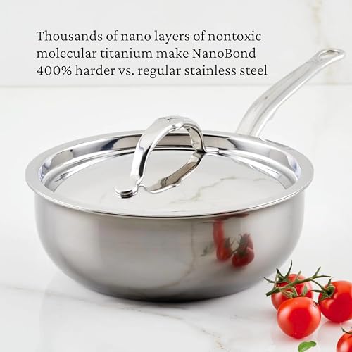 Hestan - NanoBond Collection - Titanium Stainless Steel Saucier Pan with Lid, Induction Cooktop Compatible, 2-Quart