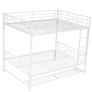 Merax Full Over Full Metal Bunk Bed Frame with Shelf and Guardrails for Bedroom for Boys Girls and Adult,White