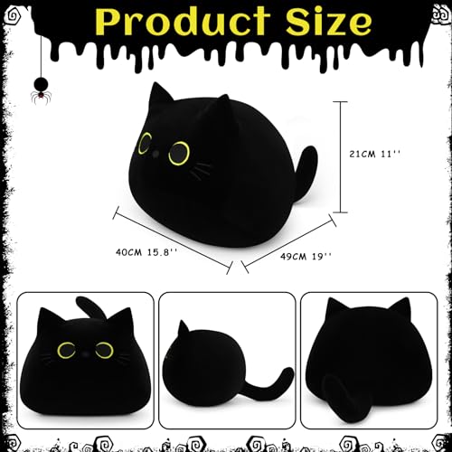 Auspicious beginning Black Cat Plush Toy-19'' Giant Black Cat Stuffed Animal, Black Cat Plushie Kawaii Plushies Cat Plush Pillow, Halloween Black Cat Decor Plush Toys Halloween Plush Gift for Kids