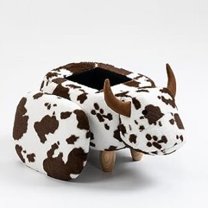 Home 2 Office Cow Ottoman for Kids' Bedroom, Playroom, Nursery, and Living Room, Animal Ottoman with Storage, Footstool for Kids, Brown Cow Print