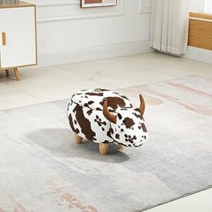 Home 2 Office Cow Ottoman for Kids' Bedroom, Playroom, Nursery, and Living Room, Animal Ottoman with Storage, Footstool for Kids, Brown Cow Print