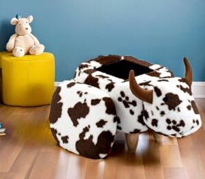 Home 2 Office Cow Ottoman for Kids' Bedroom, Playroom, Nursery, and Living Room, Animal Ottoman with Storage, Footstool for Kids, Brown Cow Print