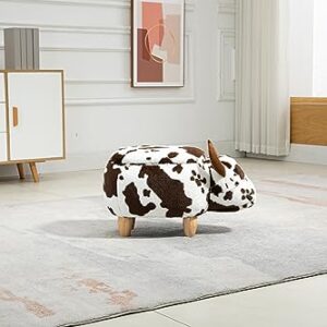 Home 2 Office Cow Ottoman for Kids' Bedroom, Playroom, Nursery, and Living Room, Animal Ottoman with Storage, Footstool for Kids, Brown Cow Print