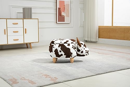 Home 2 Office Cow Ottoman for Kids' Bedroom, Playroom, Nursery, and Living Room, Animal Ottoman with Storage, Footstool for Kids, Brown Cow Print