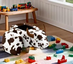 Home 2 Office Cow Ottoman for Kids' Bedroom, Playroom, Nursery, and Living Room, Animal Ottoman with Storage, Footstool for Kids, Brown Cow Print