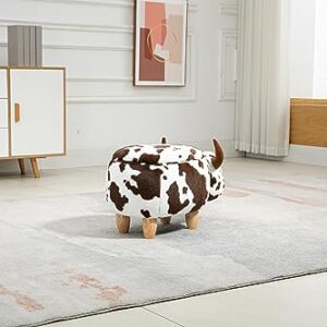 Home 2 Office Cow Ottoman for Kids' Bedroom, Playroom, Nursery, and Living Room, Animal Ottoman with Storage, Footstool for Kids, Brown Cow Print