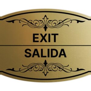 Signs ByLITA Victorian Exit/Salida Bilingual Sign (Brushed Gold) - Large