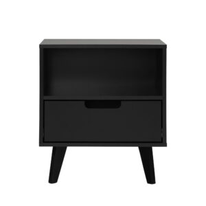 Walker Edison Raelyn Mid-Century Modern 1-Drawer Nightstand, 20 Inch, Black