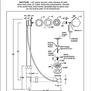 Westbrass D50P27TLERE-07 27" Cable Drive Bath Drain Trim with Rotary Overflow Cover Knob, Pop-Up Stopper and Poly Tubular Pipes & Fittings, Satin Nickel