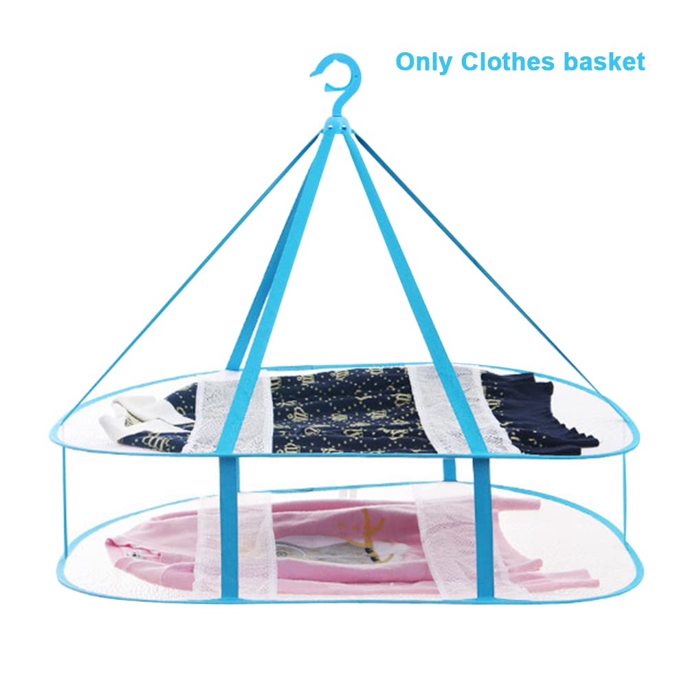 2 Tier Folded Mesh Clothes Hanging Dryer Sweater Drying Rack,Windproof Laundry Drying Rack,Foldable Hanging Mesh Dryer for Underwear Lingerie Sweater Outdoor, Indoor(blue,size:30.7x24x23.6inch)