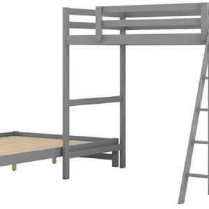 Bunk Beds Twin Over Full Size with Built-in Desk and Three Drawers, Wooden Storage Bunk Beds with Removable Bottom Bed ,Bunk Beds with Ladder & Guardrails for Kids Girls Boys ,Grey