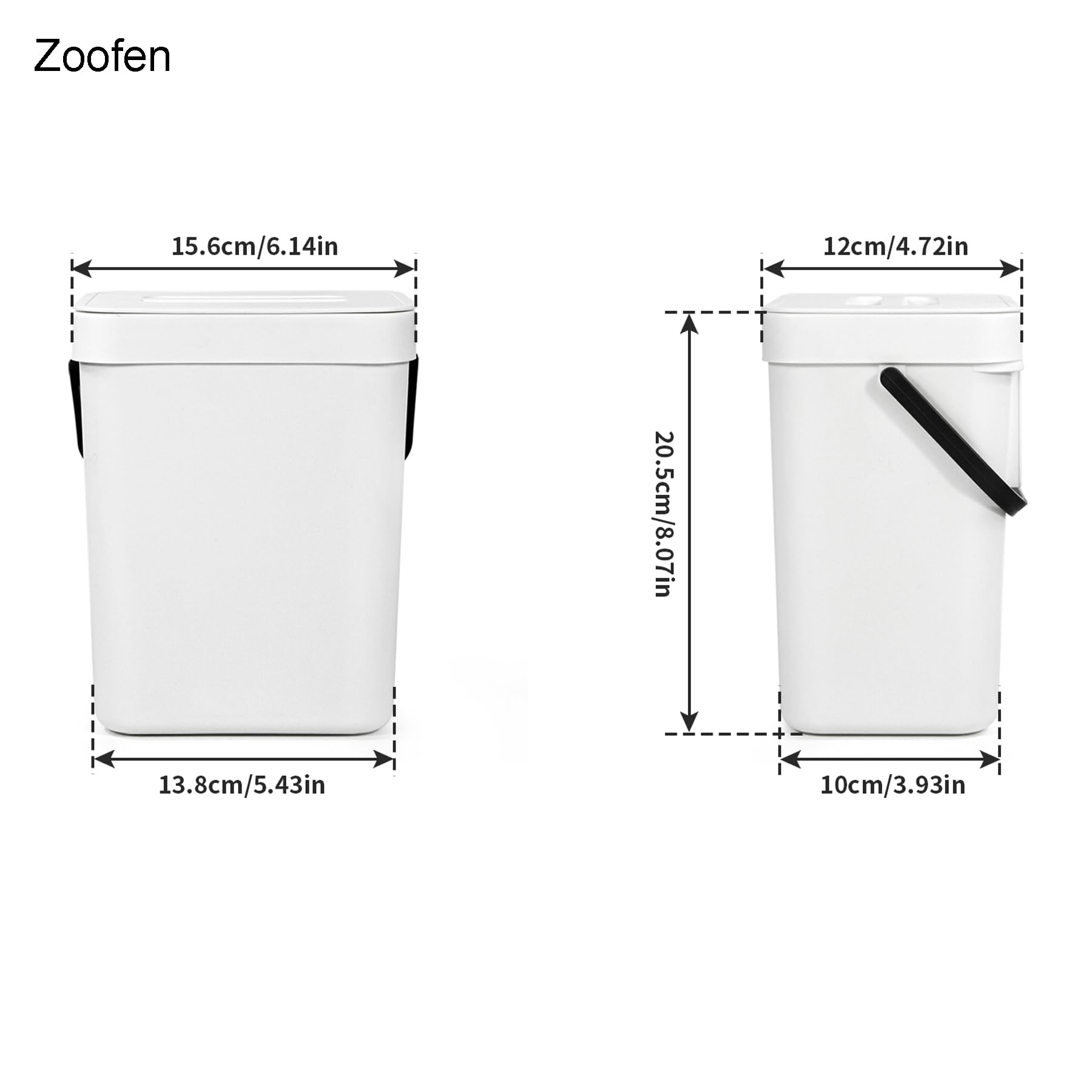 Zoofen 3L Hanging Small Trash Cans with Lid 0.8 Gallon Mini Countertop Compost Bins Plastic Food Waste Bins with Handle for Kitchen, Bathroom, RV