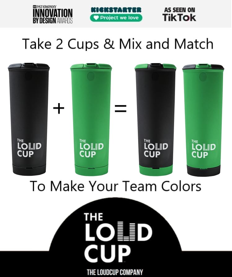 The LoudCup 20 oz Tumbler + Integrated Stadium Horn (Raven Black) - Reusable Water Bottle for Sports Fans - Worlds Loudest Cup for Noisy Fans on Game Day & Tailgating