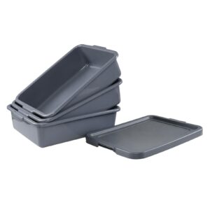 Joyeen 13 Liters Plastic Bus Tray with Lids, Grey Commercial Bus Box Tote Box Set of 3