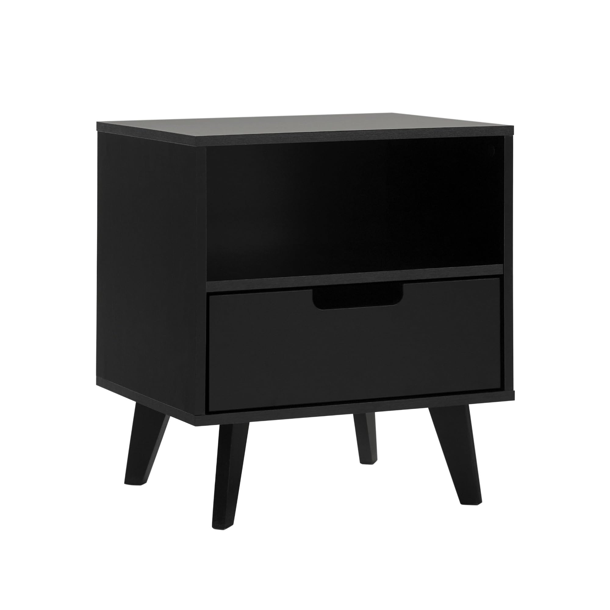 Walker Edison Raelyn Mid-Century Modern 1-Drawer Nightstand, 20 Inch, Black