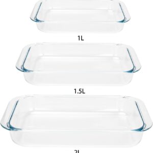 2 Pack 1-Quart Tempered Glass Oblong Baking Dishes, Personal Sized Bakeware and Cookware