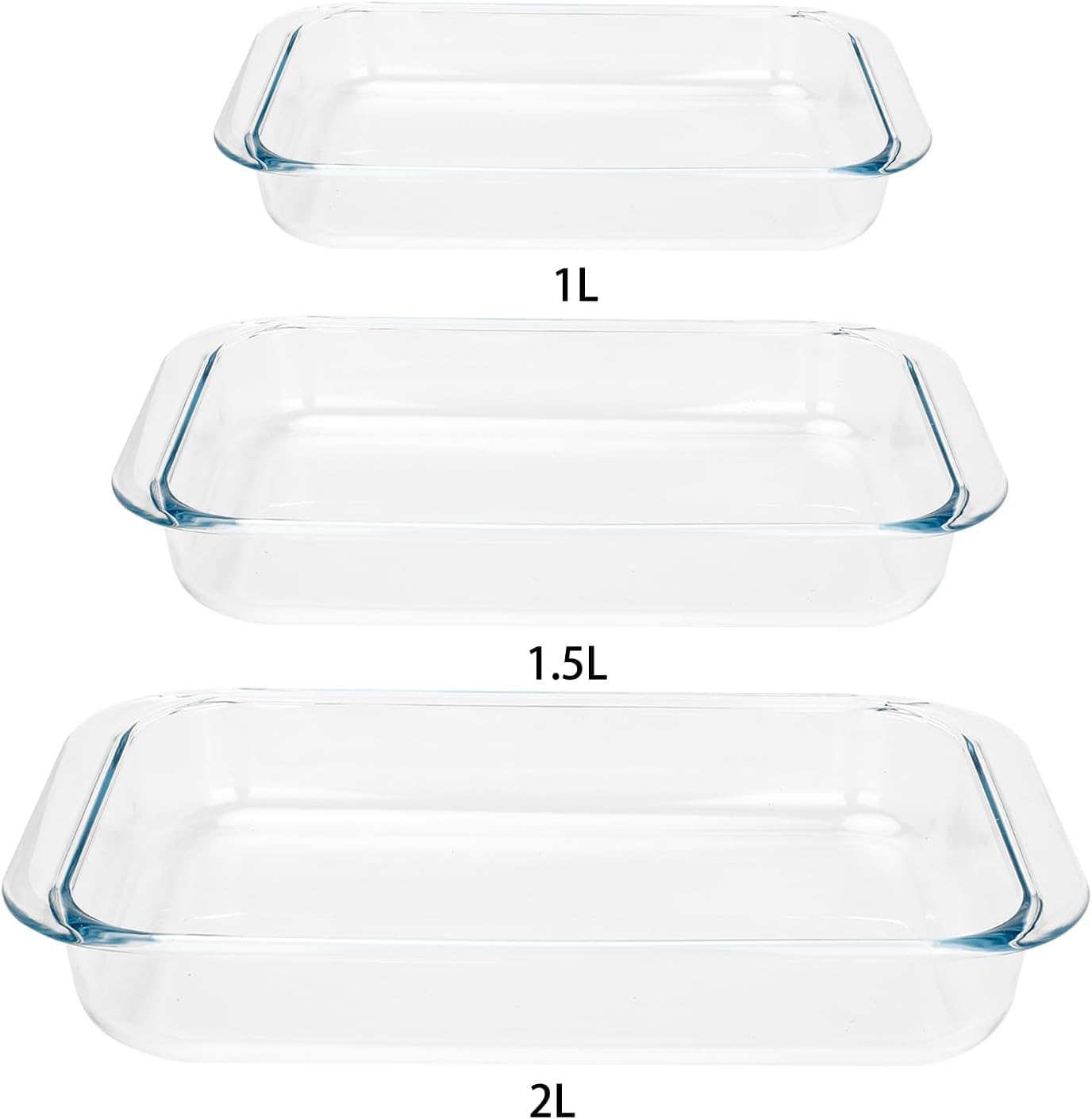 2 Pack 1-Quart Tempered Glass Oblong Baking Dishes, Personal Sized Bakeware and Cookware