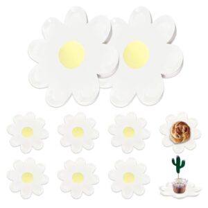 quaocens 40 pcs daisy plates,7 inch disposable daisy paper plates,daisy birthday party decorations gold foil dessert plates for birthday party wedding tableware supplies baby shower（white）