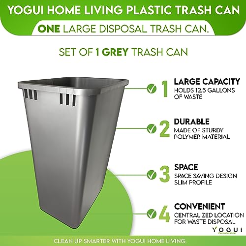 Yogui Home Living Plastic Trash Can - Indoor Garbage Bin for Kitchen, Home, Office and Commercial Use - Large Waste Disposal Tub, Plastic Waste Container- (12-Gallon) (50 Quart - 1 Pack, Grey)