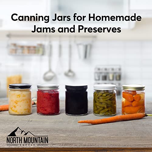 North Mountain Supply 9 Ounce Clear Glass Straight Sided Mason Canning Jars - With 70mm White Metal Lids - Case of 12