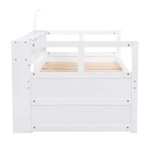 Harper & Bright Designs Twin XL Daybed with 3 Storage Cubbies and USB Charging, Wood Daybed Frame with Double Trundles, Daybed with Trundle for Kids Girls Boys, No Box Spring Needed (White)