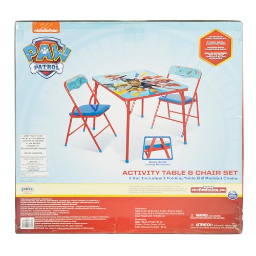 Paw Patrol Kids Table & Chairs Set for Kid and Toddler 36 Months Up to 7 Years, Includes: 1 Table (24" L x 24" W x 20" H), 2 Chairs (13" L x 13.5" W x 21" H) Weight Limit: 70 lb