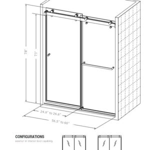 Eurotech Showers VITRA-200 56.5-60" W x 78" H Twinglide Frameless Shower Door w/ 3/8" Clear Tempered Glass (Brushed Nickel)