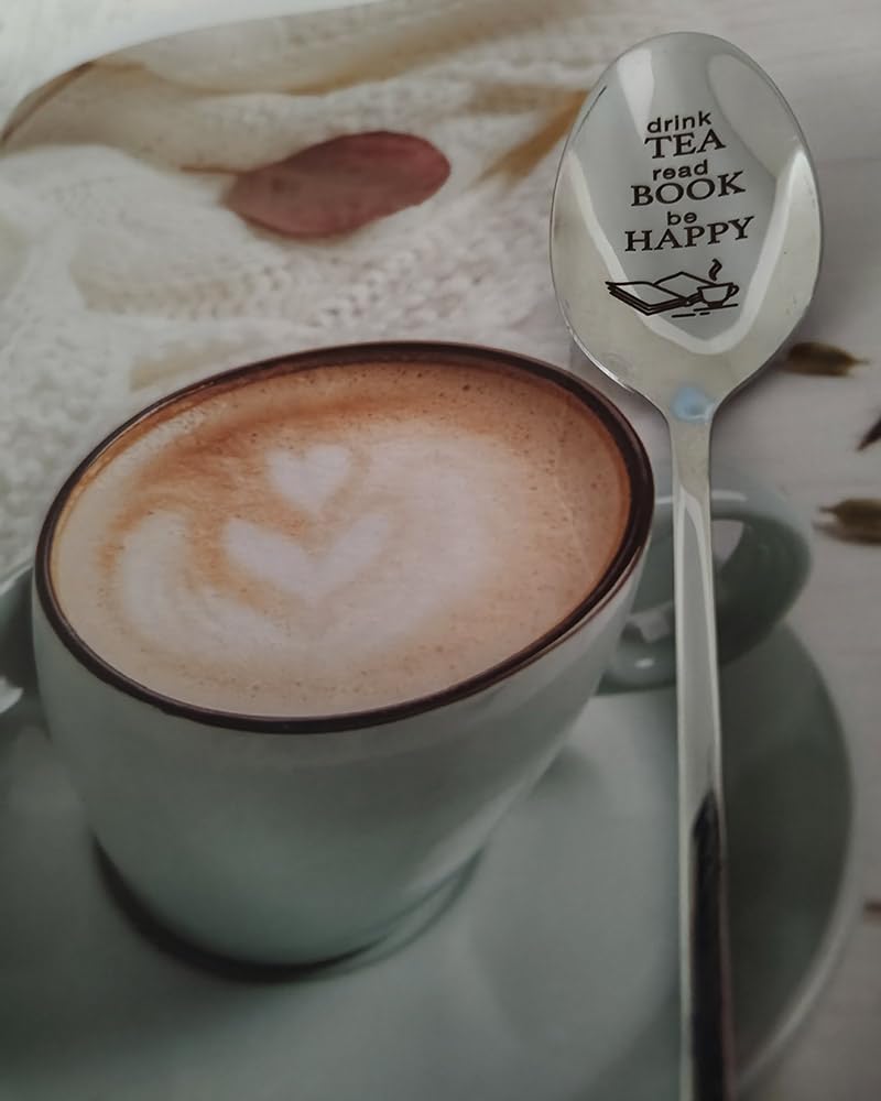 Tea Book Gifts Spoon for Women Men Drink Tea Read Book be Happy Spoon for Daughter Friends Tea Book Lover Gift for Teen Christmas Birthday Gifts for Tea Book Lover Spoons