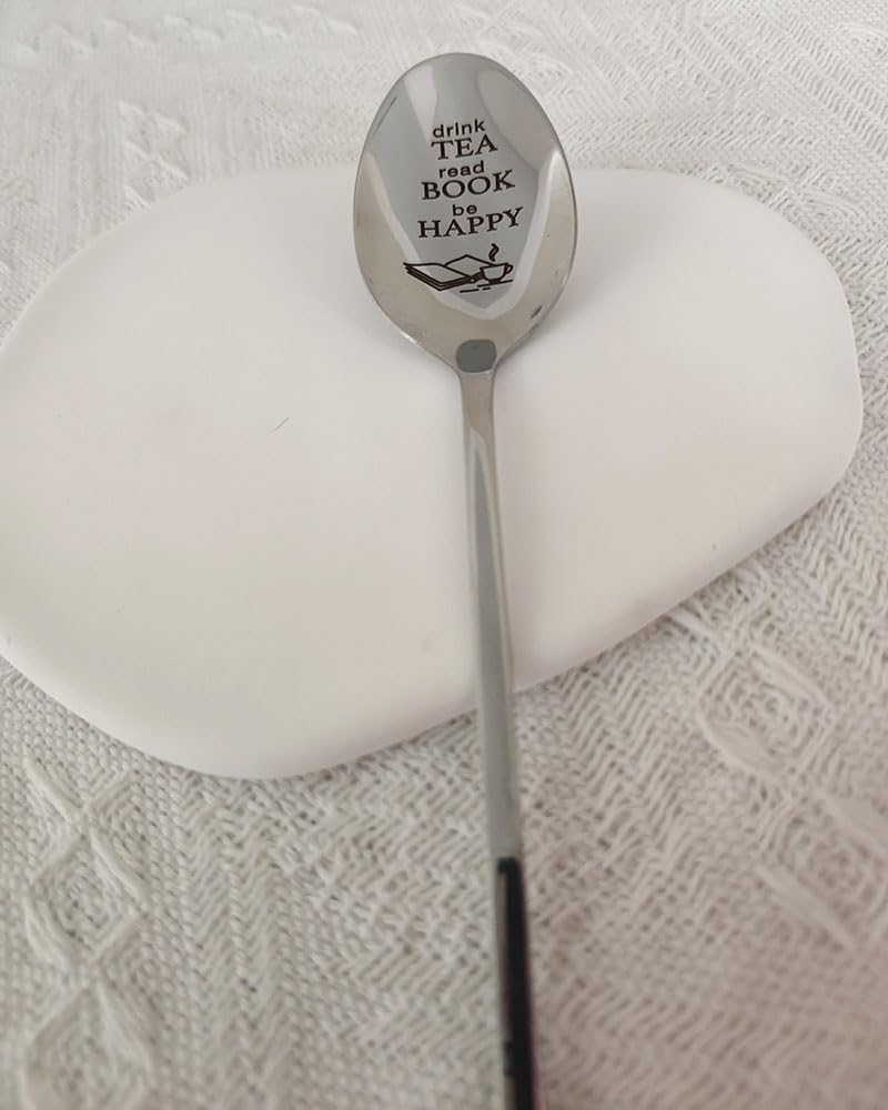 Tea Book Gifts Spoon for Women Men Drink Tea Read Book be Happy Spoon for Daughter Friends Tea Book Lover Gift for Teen Christmas Birthday Gifts for Tea Book Lover Spoons