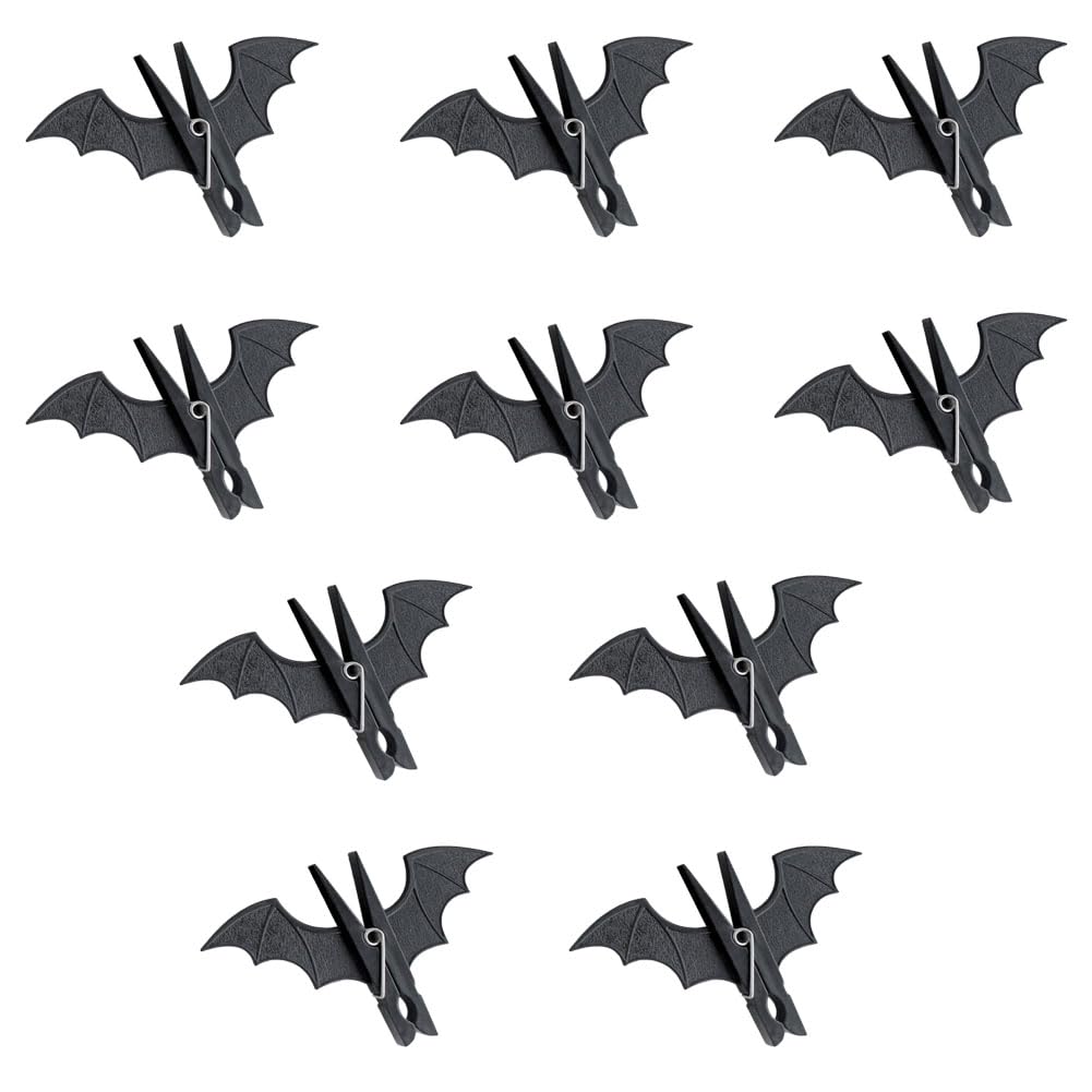 10pcs Halloween Bat Clothes Pins, Windproof Clothesline Clips, Black Plastic Clothespins,Cartoon Non-Slip Clip for Hanging Clothes Outdoor