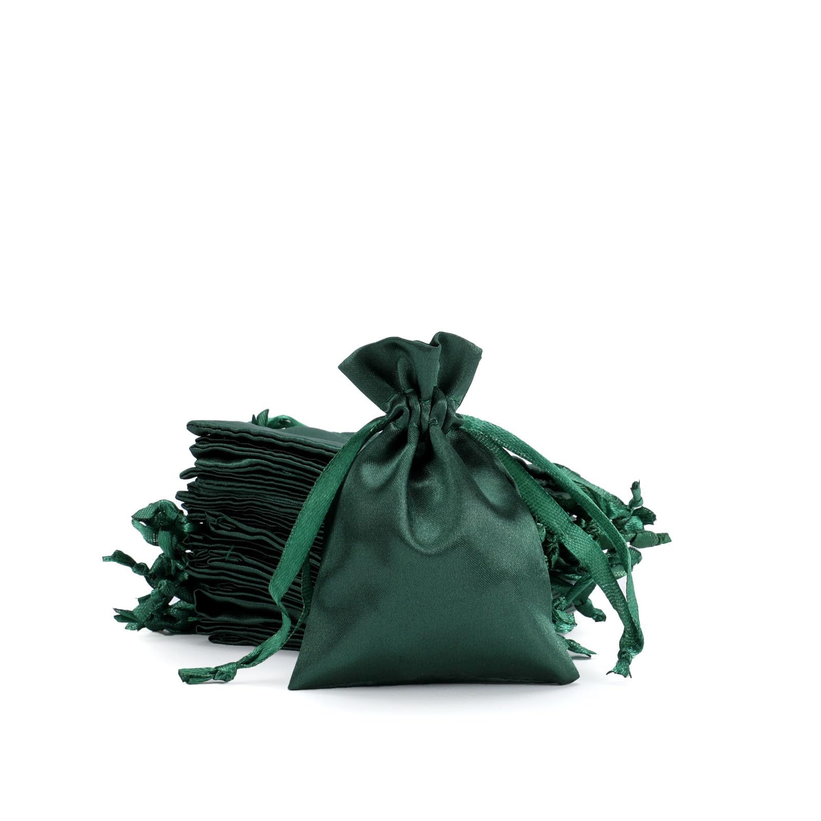 Tapleap 3x4 inches Green Satin Cloth Bags, For Wrapping Thanksgiving and Christmas Gifts, Birthday, Wedding or Baby Shower Party Drawstring Favor Bags, Jewelry Bags, 30 per Pack