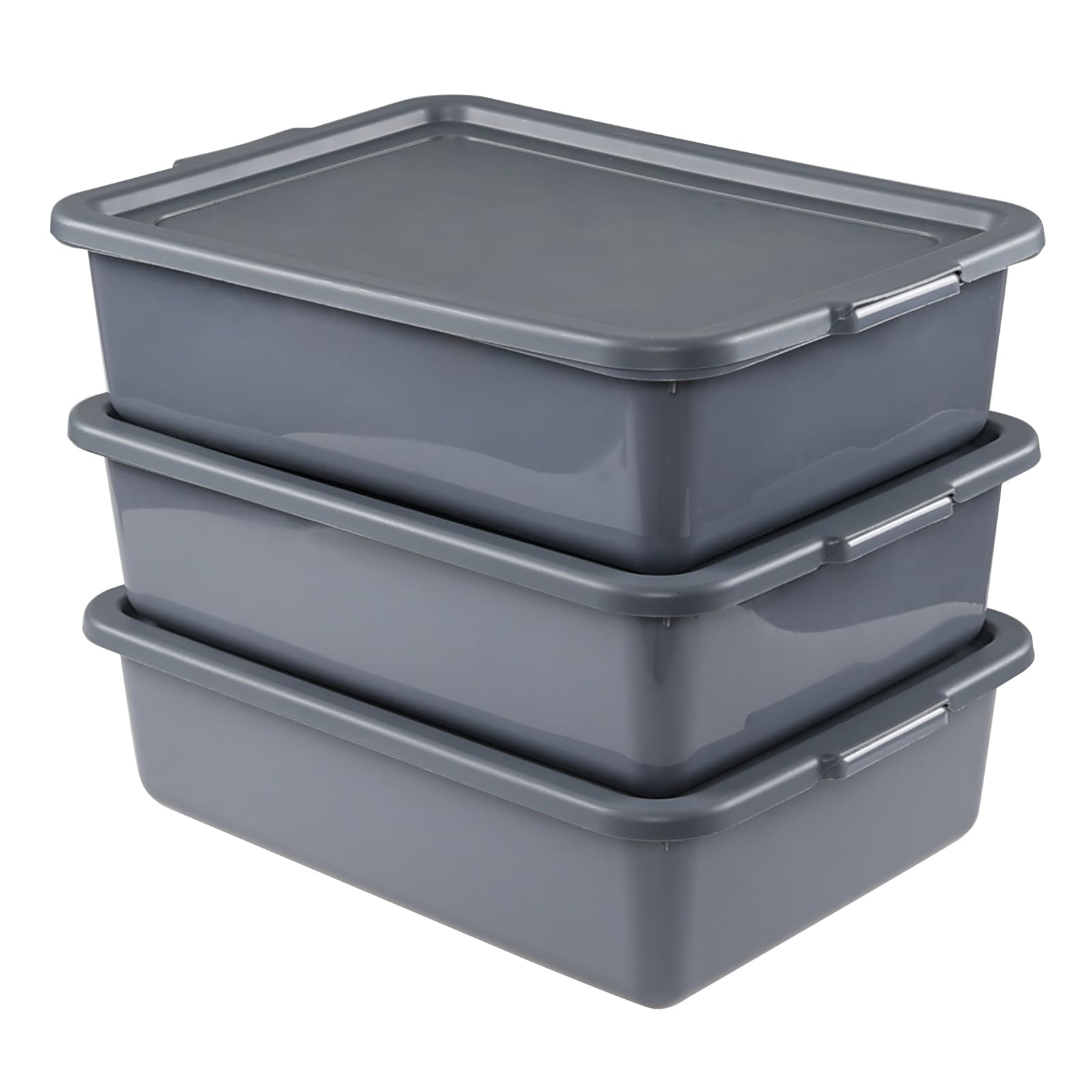 Joyeen 13 Liters Plastic Bus Tray with Lids, Grey Commercial Bus Box Tote Box Set of 3