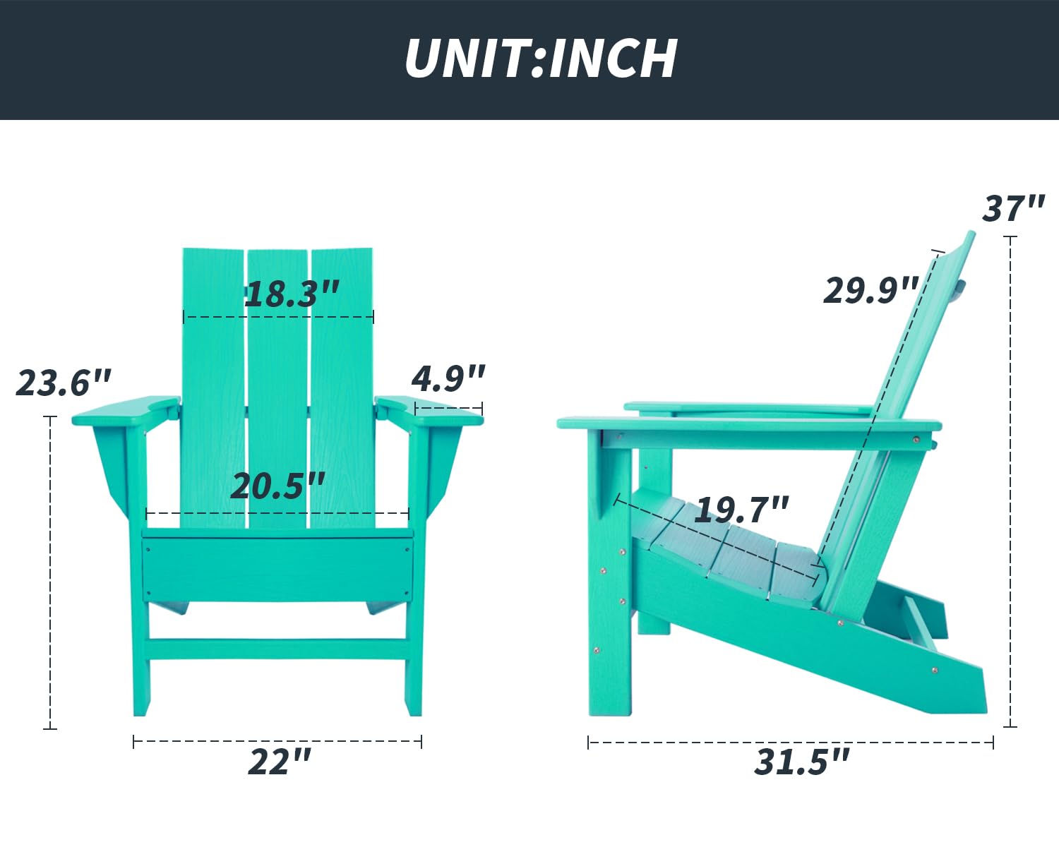 BIVODA Outdoor HDPE Adirondack Chair, Fire Pit Chair, Weather Resistant, Clearance (Aruba)