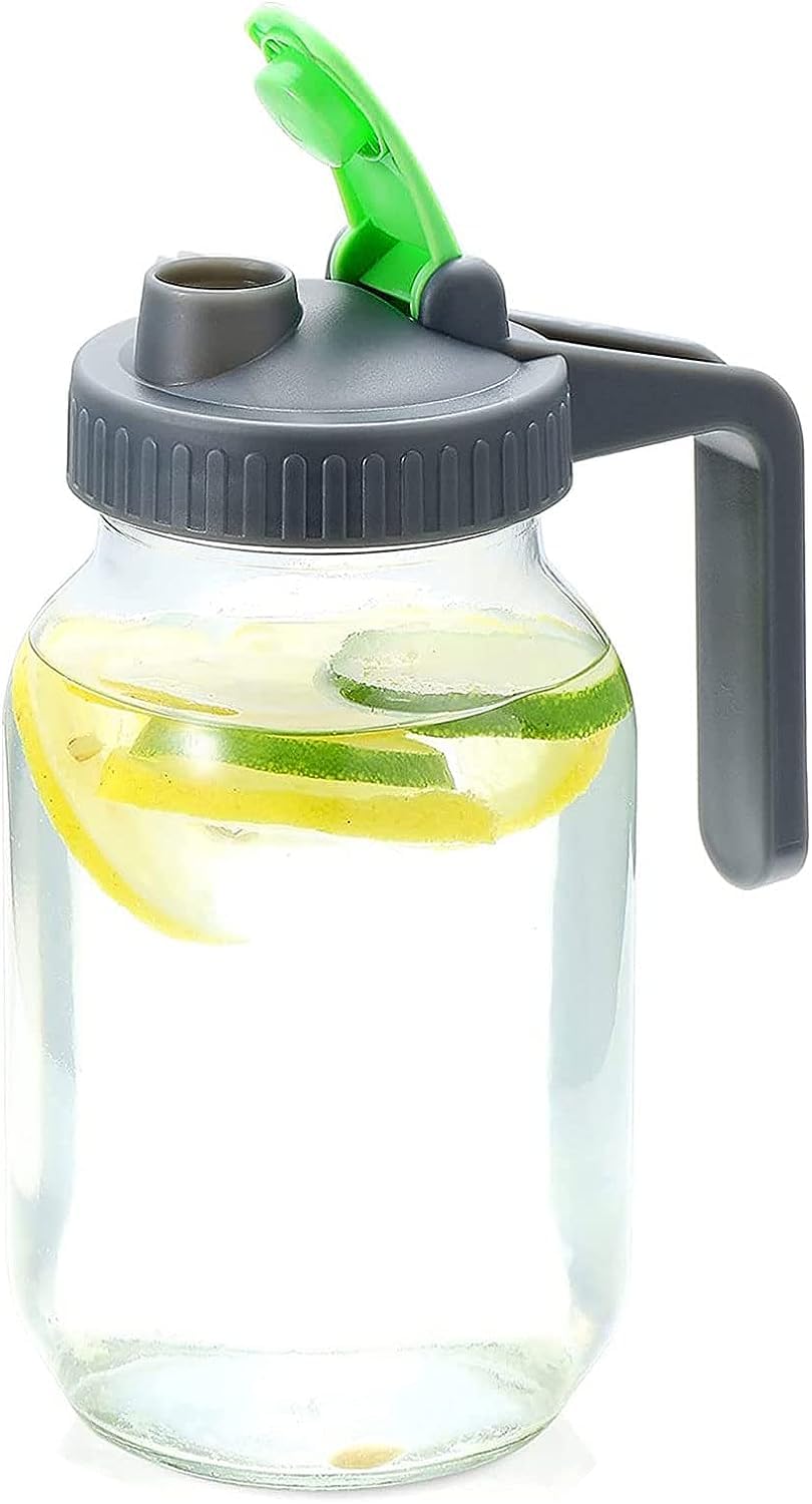 Wide Mouth Mason Jar Pour Spout Lids with Handle Reusable Plastic Flip Cap Lid,Leak-proof Airtight Seal Black, 86mm (Jar Not Included)