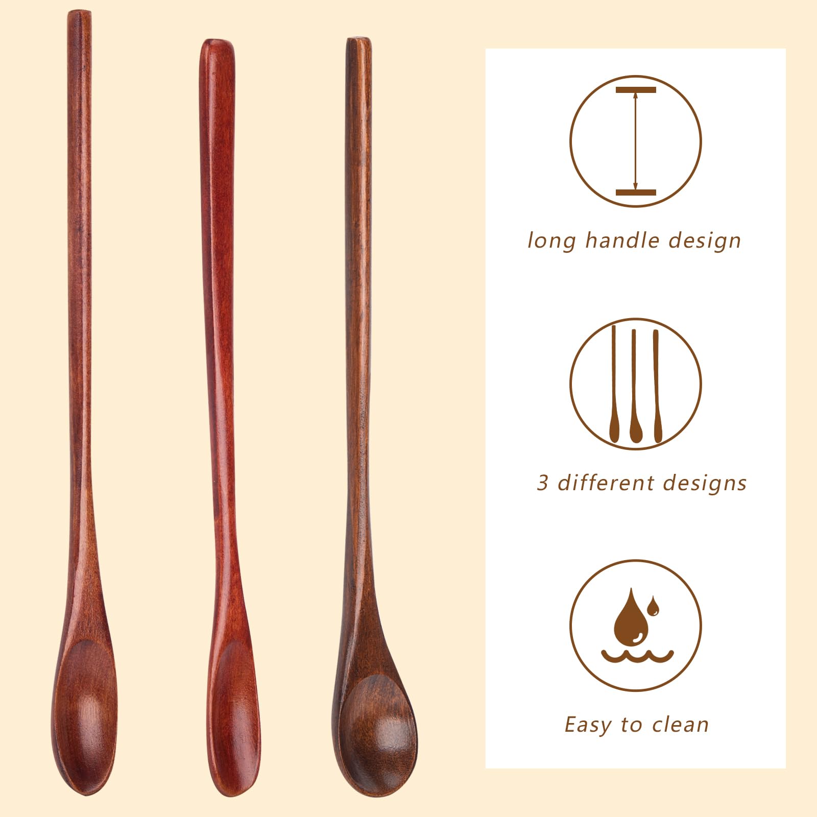 HANSGO 9PCS Wooden Coffee Spoons, Long Handle Wooden Spoon Mixing Honey Spoon Handmade Wood Stirring Spoon for Team Jam Dessert Honey Kitchen Utensil