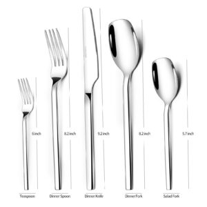 40 Piece Silverware Set, Stainless Steel Flatware Cutlery Set for 8, Mirror Polished Square Tableware Eating Utensils Set for Kitchen, Include Knife Fork Spoon Set,Dishwasher Safe