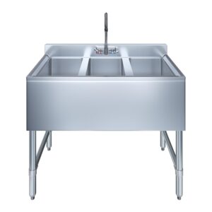 AmGood 3 Compartment Under Bar Sink With Faucet - 38" X 18 3/4". NSF. Commercial Three Bowl Under Bar Sink