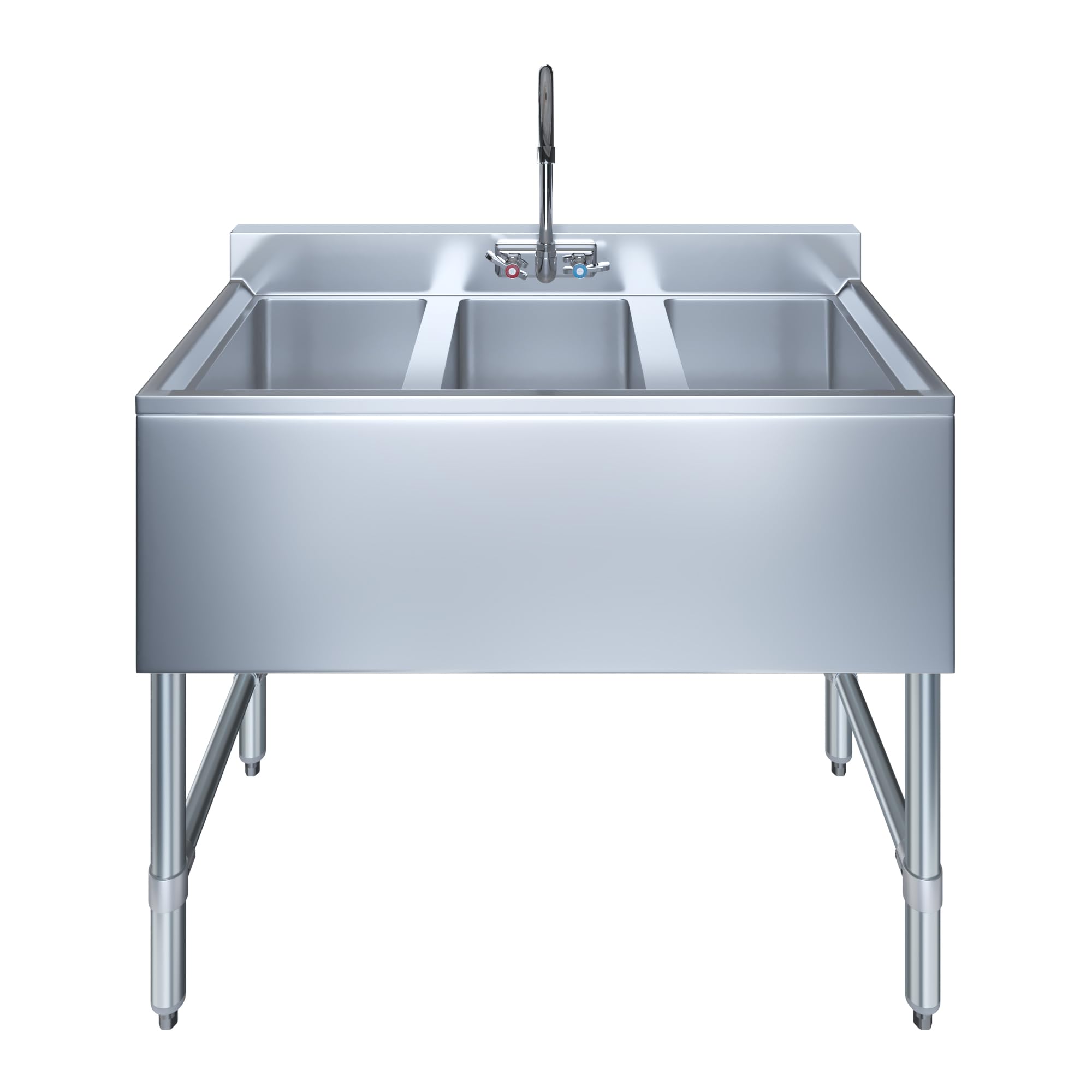 AmGood 3 Compartment Under Bar Sink With Faucet - 38" X 18 3/4". NSF. Commercial Three Bowl Under Bar Sink