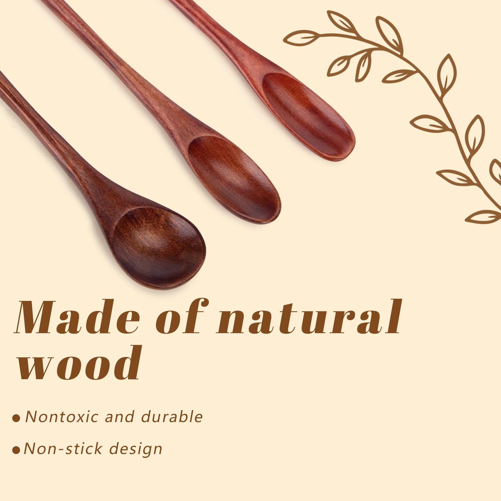 HANSGO 9PCS Wooden Coffee Spoons, Long Handle Wooden Spoon Mixing Honey Spoon Handmade Wood Stirring Spoon for Team Jam Dessert Honey Kitchen Utensil