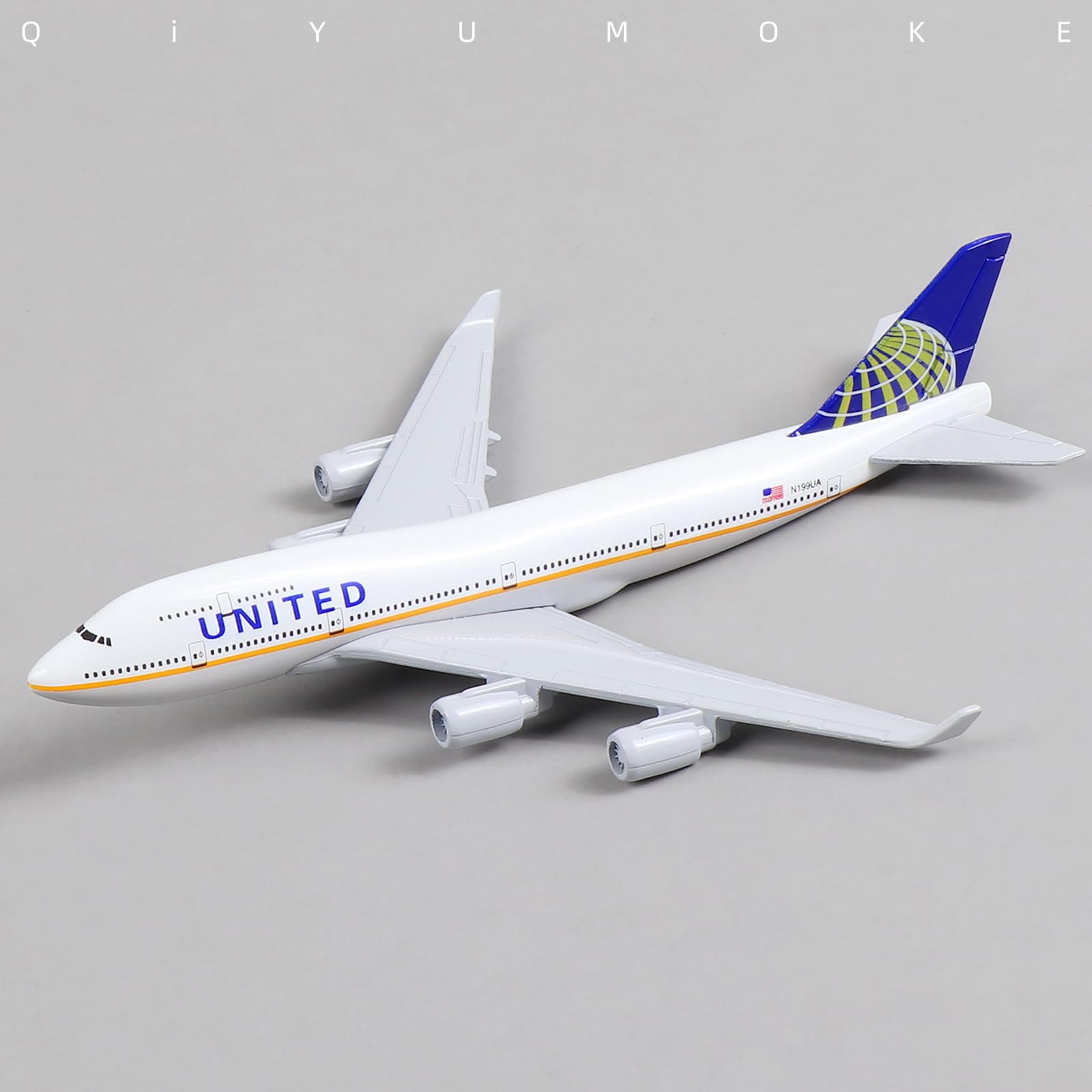 QIYUMOKE 1/400 United Plane 747 Model -Diecast Metal Airplanes Model kit with Stand (6 inches) Boeing 747 Airlines Model Plane for Aviation Enthusiasts Gift, Desktop Display Decorations