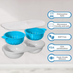 Egg Boiler for Microwave, Perfect Double Egg Poacher, Egg Boiler Cups, Draining egg boiler, Microwave eggs poacher, Double Egg Cups for Boiled Eggs, Egg Boiler Set, Blue