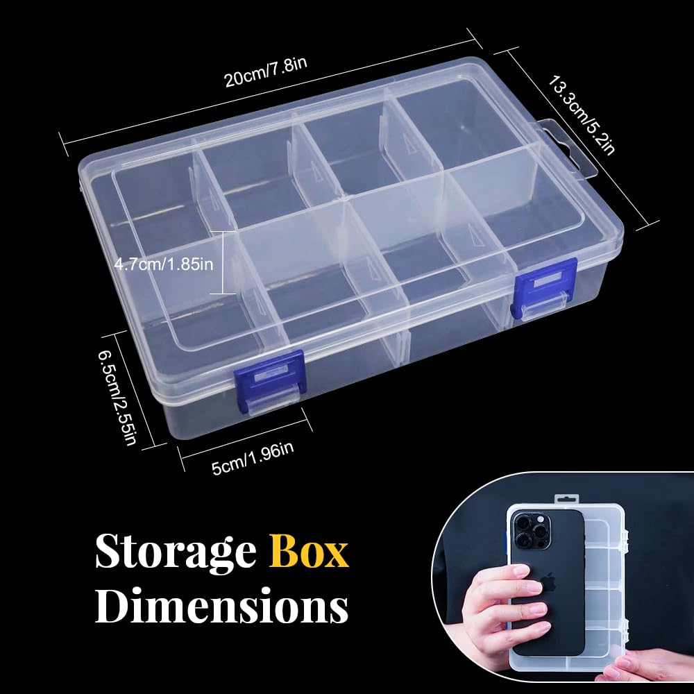 Senbos 8 Grids Bead Organizers and Storage, Plastic Organizer Box with Removable Dividers for Candies Snacks Electronics Jewelry Small Parts, 2 Pack