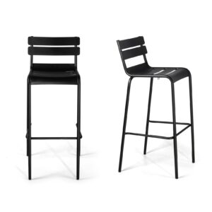 bokkolik metal bar stools with backrest extra tall patio chairs modern cafe chair for outdoor indoor kitchen dining stool 31.4inch seat height (set of 2) (black)