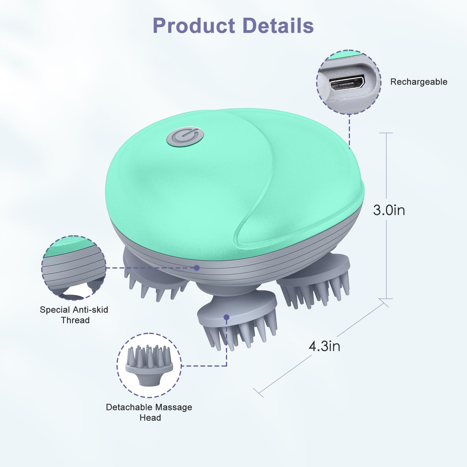 JXTZ Handheld Pet Massager for Dogs and Cats, Portable Electric Cat and Dog Massage Tool with 4 Massage Heads, 3 Speeds, Electric Pet Massager Head and Back Scratcher for Tight Muscles Stiffness Green